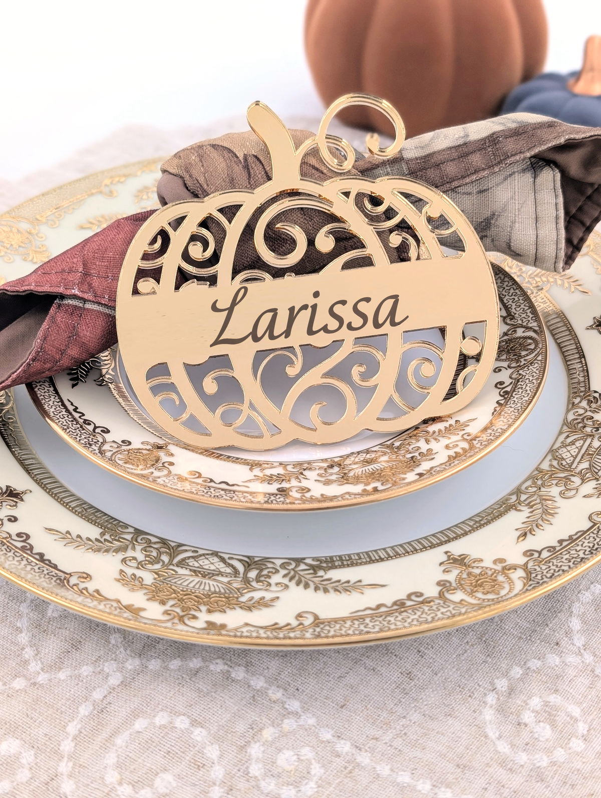 Acrylic Pumpkin Reuseable Wipe-Clean Place Cards